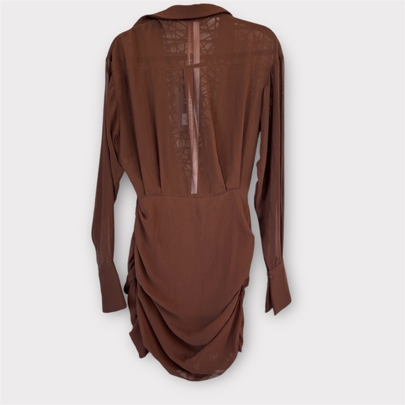 HOUSE of CB Small NWT CLEO Chocolate Chiffon Shirt Dress - Picture 12 of 16